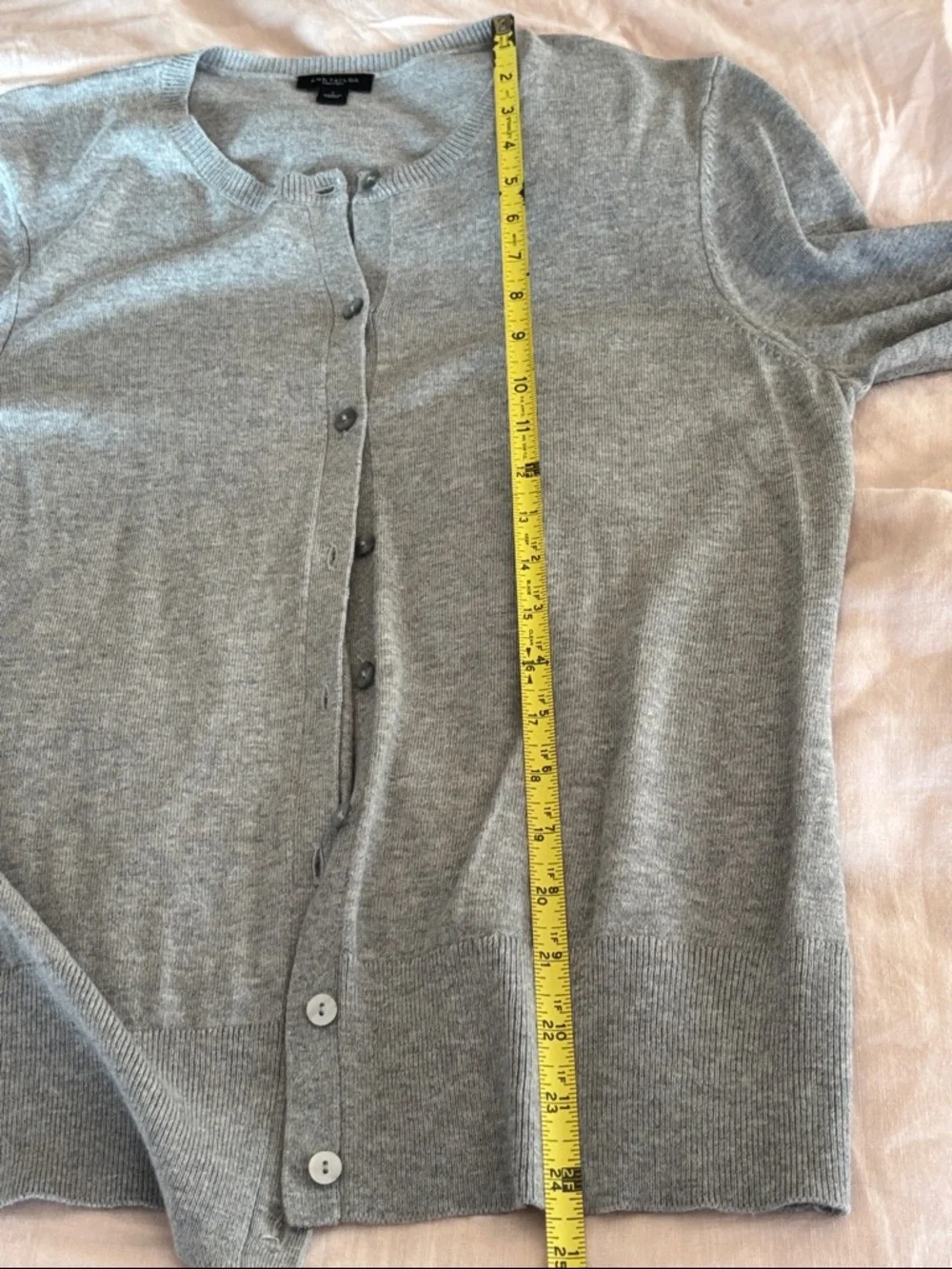 Ann Taylor Heather Light Gray Crewneck Button Cardigan Sweater Long Sleeve - Picture 8 of 8